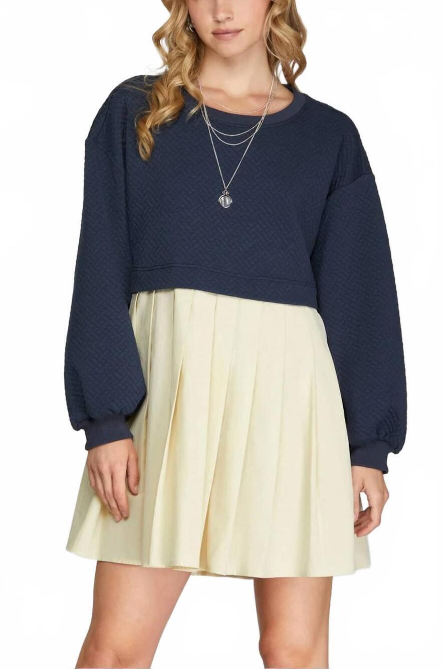 NEW SHE + SKY quilted mini dress in navy